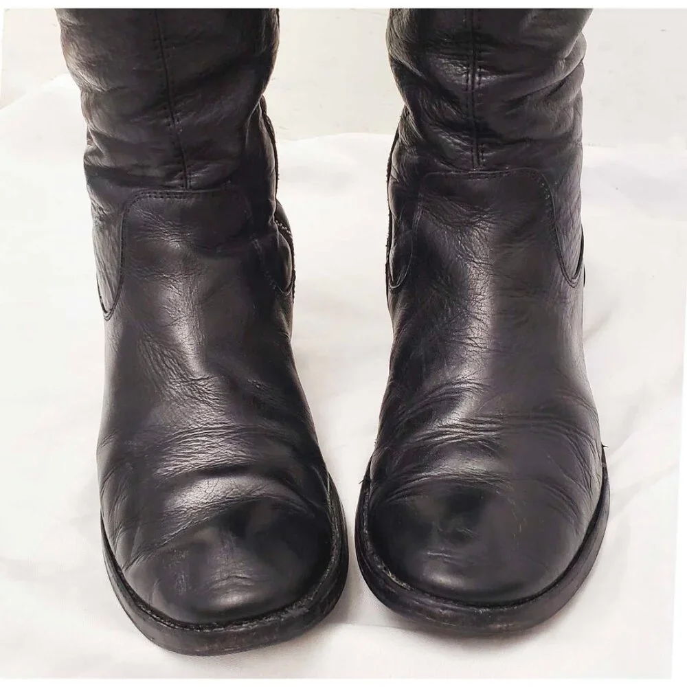 Frye Womens Shirley Over The Knee Riding Black Leather Boots Foldover Pirat 8.5